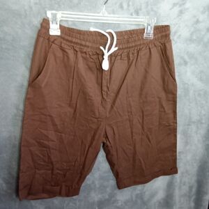 Unbranded‎ Womens Medium Brown Cuffed Shorts Pocket Drawstring Elastic Waistband